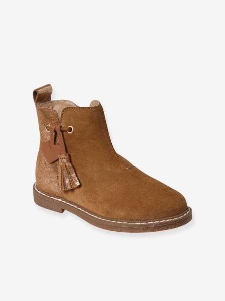 Boots enfant fille cuir à pompon zippées camel+rose 1 - vertbaudet enfant 