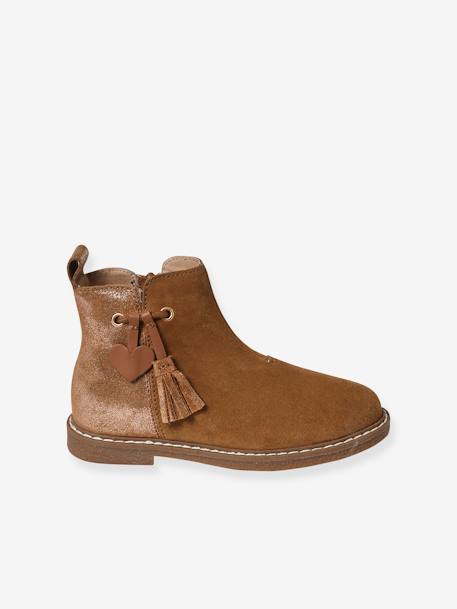 Boots enfant fille cuir à pompon zippées camel+rose 5 - vertbaudet enfant 