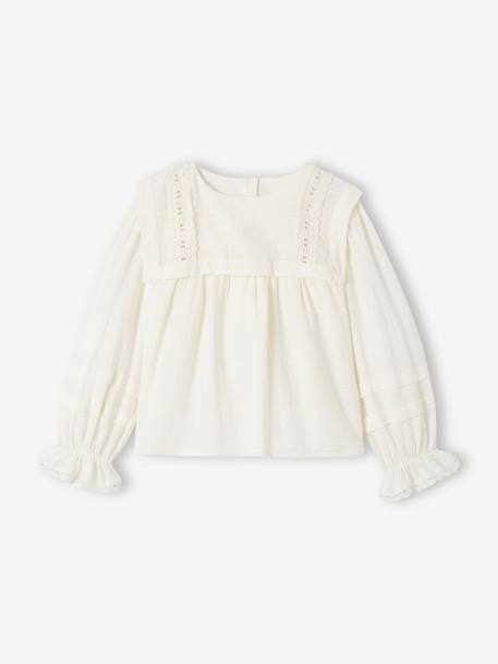 Blouse col vareuse à dentelle fille écru 1 - vertbaudet enfant 