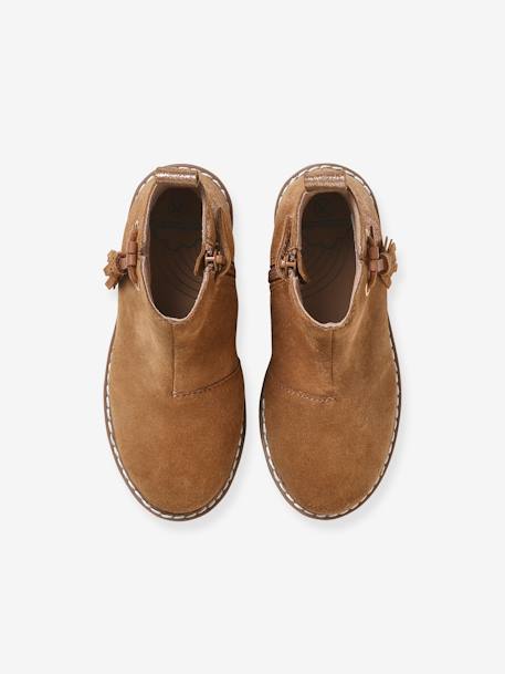 Boots enfant fille cuir à pompon zippées camel+rose 4 - vertbaudet enfant 