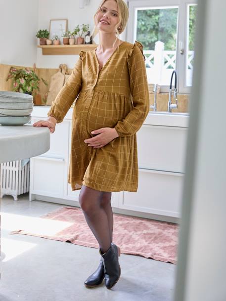 Robe courte carreaux irisés grossesse et allaitement kaki 1 - vertbaudet enfant 