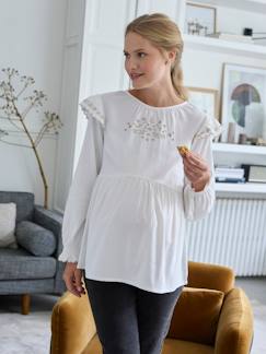 Vêtements de grossesse-Blouse de grossesse brodée gaze de coton et viscose