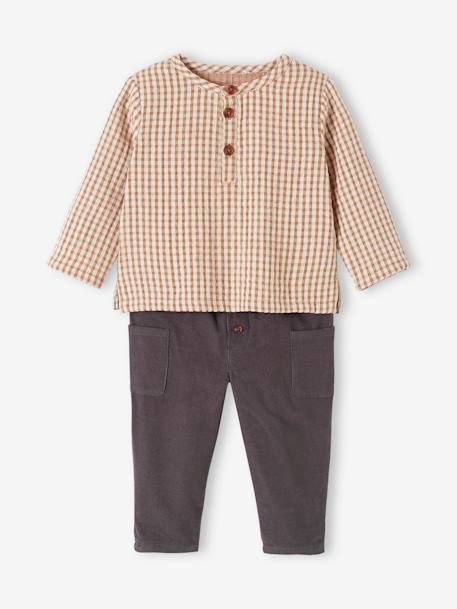 Ensemble bébé chemise vichy + pantalon en velours carreaux marron 1 - vertbaudet enfant 