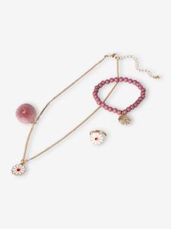 -Ensemble collier + bracelet + bague marguerites