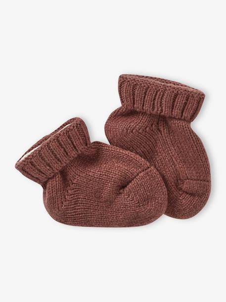 Ensemble naissance en tricot bonnet + moufles + chaussons beige chiné+noisette 9 - vertbaudet enfant 