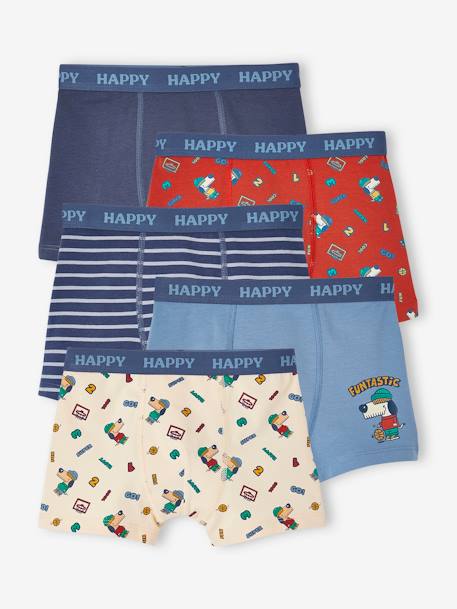 Lot de 5 boxers stretch chien garçon bleu grisé 1 - vertbaudet enfant 