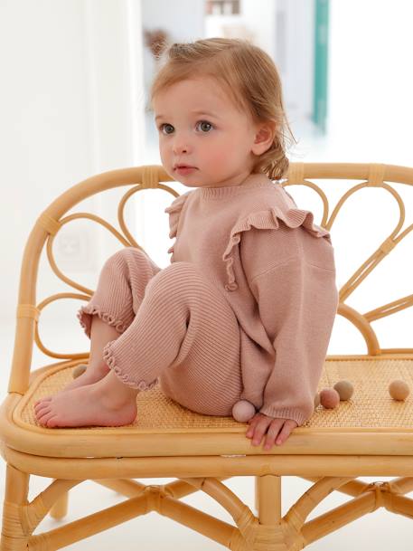 Ensemble bébé tricot pull + legging rose poudré 2 - vertbaudet enfant 
