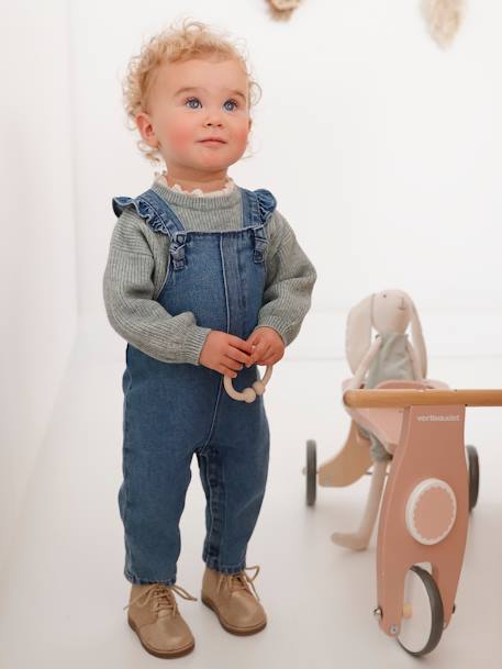 Salopette bébé en denim bretelles à volants stone 1 - vertbaudet enfant 