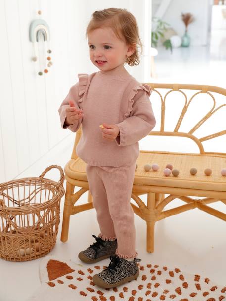Ensemble bébé tricot pull + legging rose poudré 1 - vertbaudet enfant 