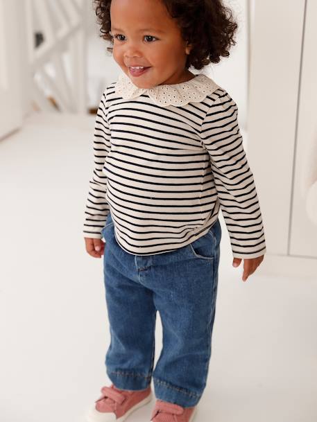 T-shirt bébé col brodé manches longues beige clair+rayé marine+rayé rouge 15 - vertbaudet enfant 