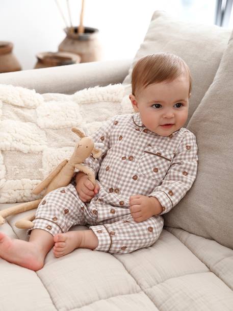Dors-bien rayé bébé garçon en coton ouverture devant beige 1 - vertbaudet enfant 