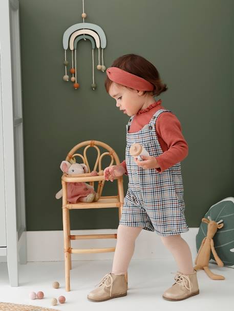 VERTBAUDET Ensemble Blouse Et Salopette Velours Bébé Fille Bleu Céleste 12M - 74CM - Tenue Romantique Velours
