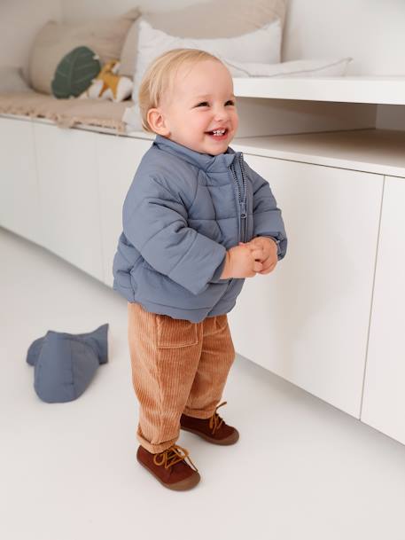 Doudoune avec capuche doublée amovible bébé bleu grisé 2 - vertbaudet enfant 