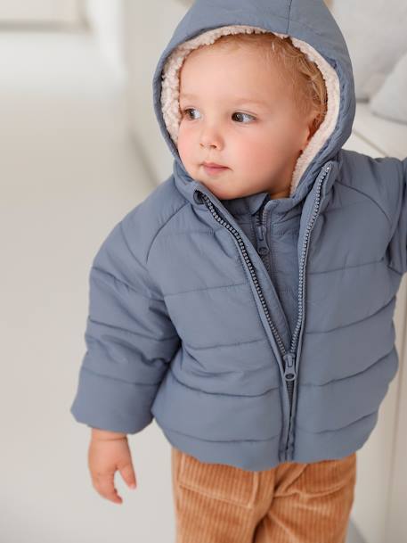 Doudoune avec capuche doublée amovible bébé bleu grisé 11 - vertbaudet enfant 