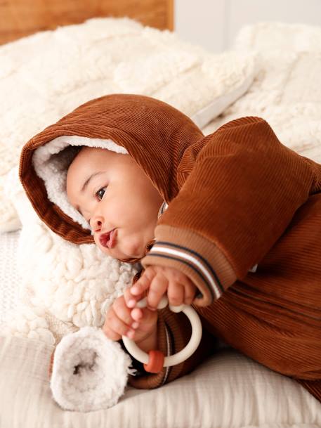 Combi-pilote en velours côtelé bébé avec pieds et moufles détachables beige 1 - vertbaudet enfant 