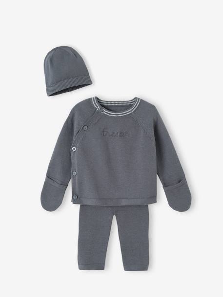 Ensemble en tricot bébé cardigan + legging + bonnet gris ardoise+mauve 2 - vertbaudet enfant 