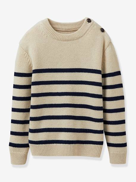 Pull marinière garçon en laine majoritaire beige 1 - vertbaudet enfant 
