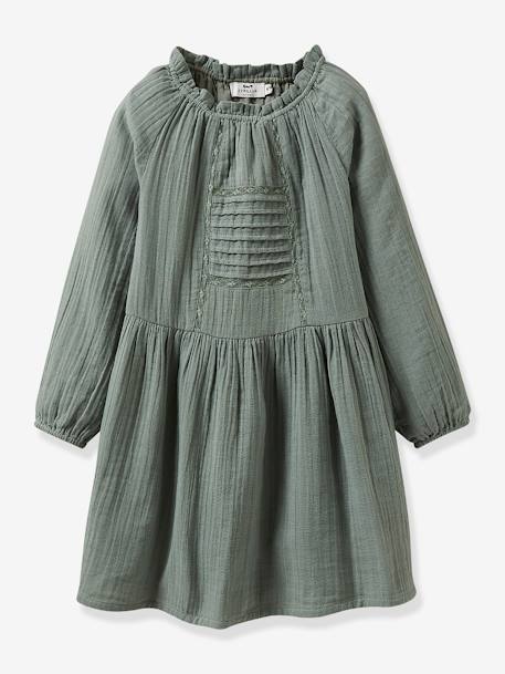 Robe fille en gaze de coton CYRILLUS gris+vert amande 4 - vertbaudet enfant 