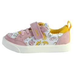 Chaussures-Basket Cuir Clarks Bebe City Howdy T - Combi Rose - Fermeture A lacets - Rond