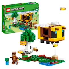 Jouet-Jeux d'imagination-LEGO Minecraft 21241 La Cabane Abeille, Jouet, Ferme avec Maison, Zombie et Figurines Animaux