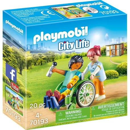 PLAYMOBIL - 70193 - City Life L'Hôpital - Patient en fauteuil roulant VERT 1 - vertbaudet enfant 