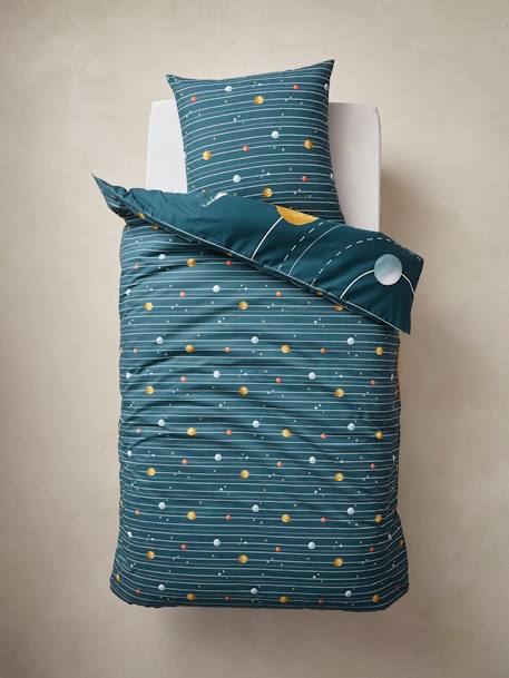Parure housse de couette enfant et taie d'oreiller avec coton recyclé SPACE ADVENTURE multicolore 5 - vertbaudet enfant 