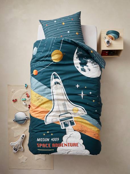 Parure housse de couette enfant et taie d'oreiller avec coton recyclé SPACE ADVENTURE multicolore 3 - vertbaudet enfant 