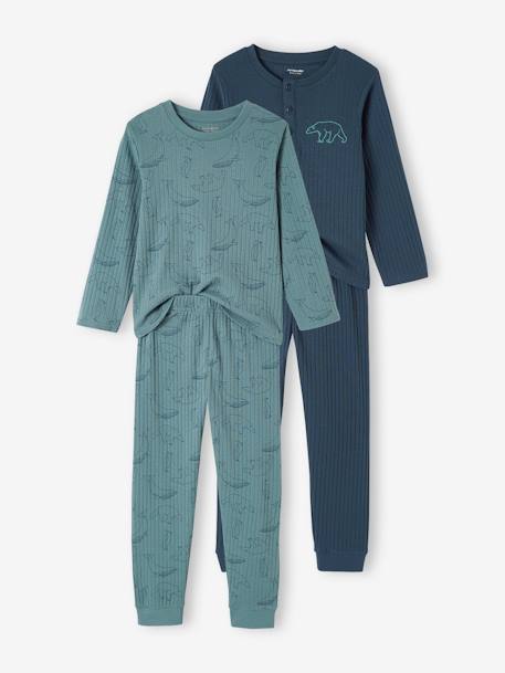 Lot de 2 pyjamas garçon ours maille côtelée vert émeraude 1 - vertbaudet enfant 