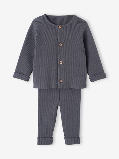 Ensemble mixte en tricot gilet et pantalon bébé blanc+gris ardoise+gris clair chiné 9 - vertbaudet enfant 