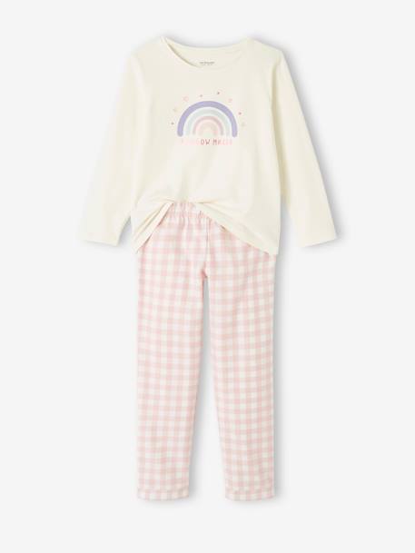 Fille-Pyjama, surpyjama-Pyjama fille arc-en-ciel en maille jersey et flanelle