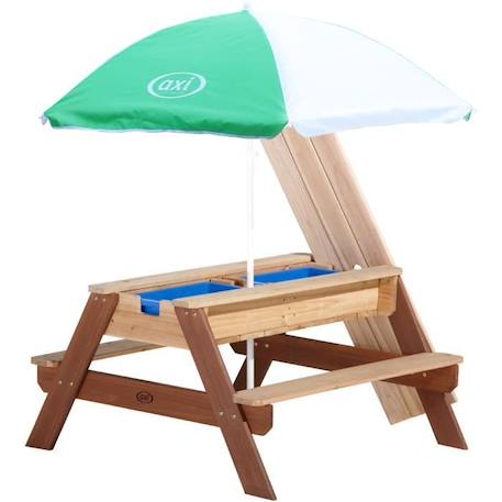 Table de pique-nique AXI Nick en cèdre tropical avec bacs de rangement et parasol MARRON 1 - vertbaudet enfant 