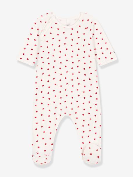 Pyjama bébé coeur en velours PETIT BATEAU blanc imprimé 1 - vertbaudet enfant 