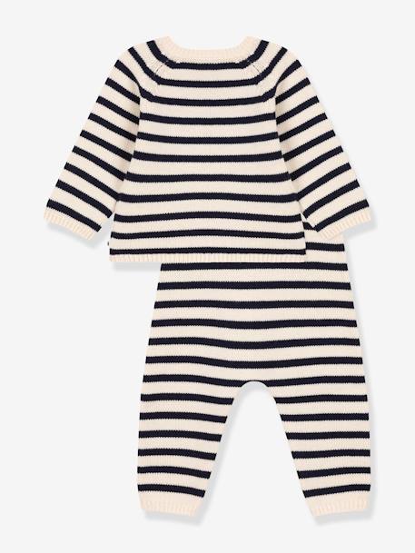 Ensemble en tricot laine et coton rayure marinière bébé PETIT BATEAU beige imprimé 3 - vertbaudet enfant 