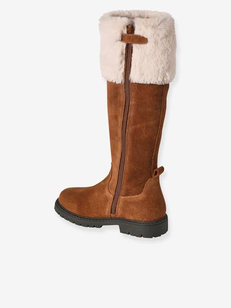 Bottes cavalières fourrées zippées cuir fille marron 3 - vertbaudet enfant 