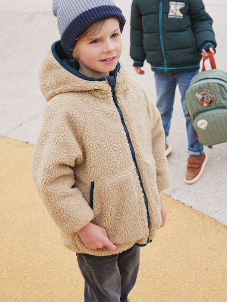 Doudoune à capuche réversible garçon matelassée et sherpa vert sapin 2 - vertbaudet enfant 