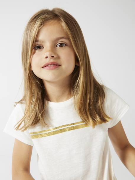 T-shirt de sport Basics fille rayures irisées placées écru+lilas+rose poudré 1 - vertbaudet enfant 