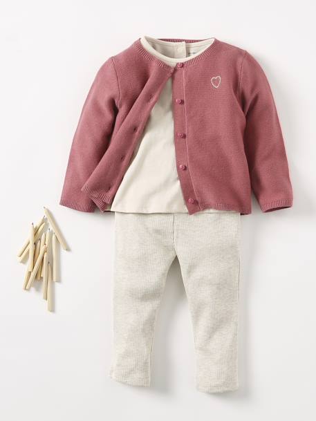 Cardigan broderie dorée coeur bébé beige+vieux rose 10 - vertbaudet enfant 