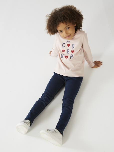 T-shirt Basics message irisé fille manches longues rose poudré 6 - vertbaudet enfant 
