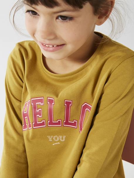 Tee-shirt à message Basics fille bleu grisé+bois de rose+bronze+vert sauge+violet 8 - vertbaudet enfant 