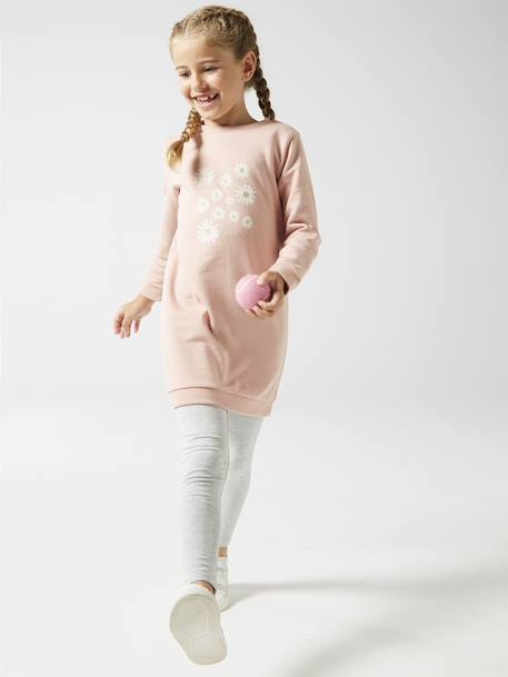 Robe Basics en molleton fille rose poudré+vert émeraude 1 - vertbaudet enfant 
