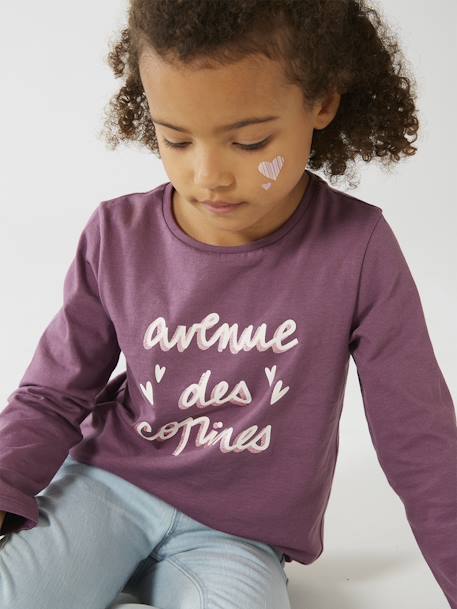 Tee-shirt à message Basics fille bleu grisé+bois de rose+bronze+violet 14 - vertbaudet enfant 
