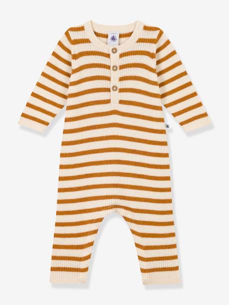 Combinaison rayée en tricot bébé PETIT BATEAU beige 1 - vertbaudet enfant 