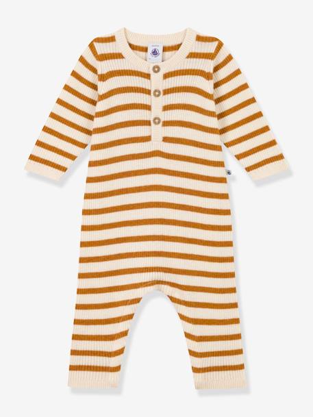 Combinaison rayée en tricot bébé beige 1 - vertbaudet enfant 
