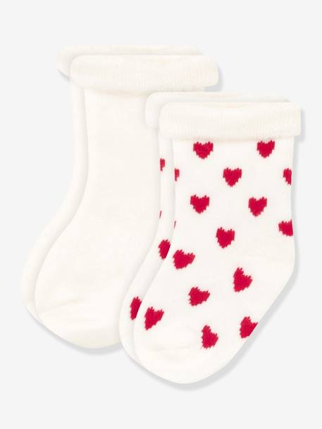 Lot de 2 paires de chaussettes bébé en tricot blanc imprimé 1 - vertbaudet enfant 