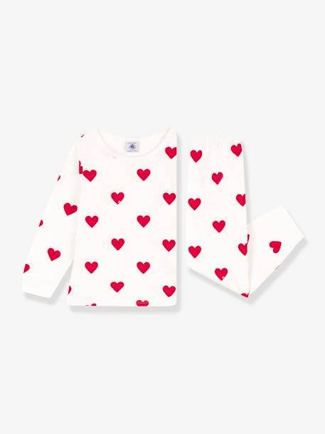 Pyjama cœur petite fille/petit garçon en molleton PETIT BATEAU blanc imprimé 1 - vertbaudet enfant 