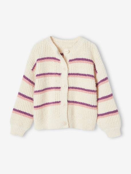 Gilet rayé en maille chenille fille curry+écru 4 - vertbaudet enfant 