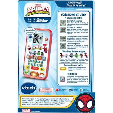 VTECH - SPIDEY - Le Smartphone Éducatif de Spidey - Enfant - Rouge - Mixte - 3 ans - Pile ROUGE 4 - vertbaudet enfant 