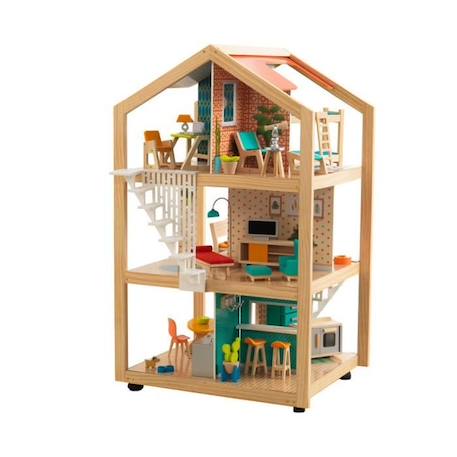KidKraft - Maison de poupées en bois So Stylish avec 42 accessoires inclus - EZ Kraft MARRON 1 - vertbaudet enfant 