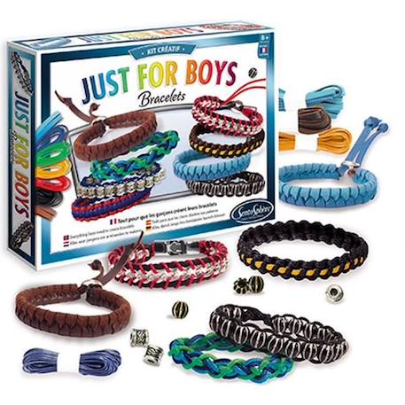 Coffret Bracelets Just For Boys SENTOSPHERE - Bijoux pour garçon en cuir et perles argent vieilli BLEU 1 - vertbaudet enfant 