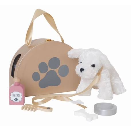 Peluche chien avec sac de transport et accessoires en bois BLANC 1 - vertbaudet enfant 